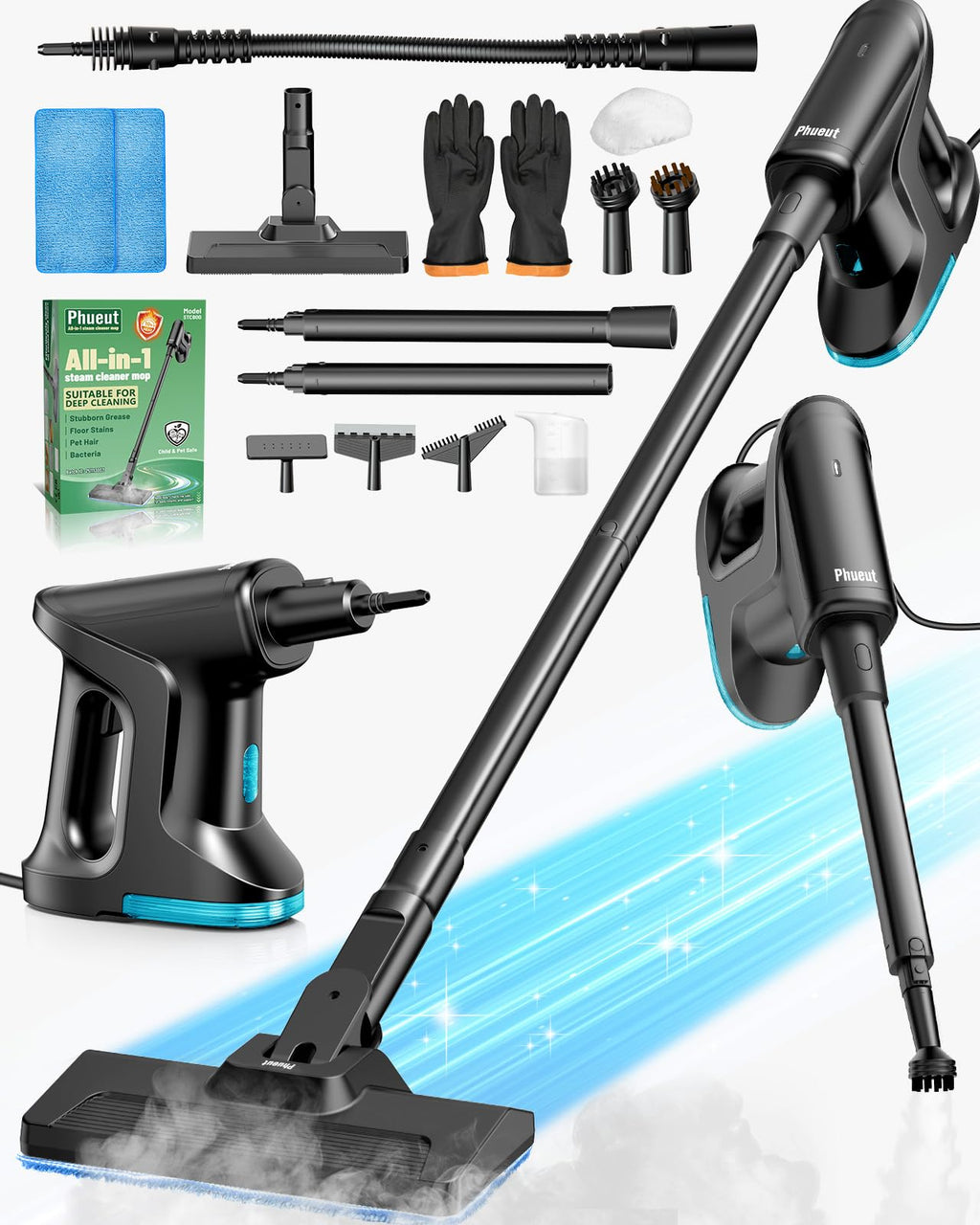 14-in-1 Lightweight Detachable Handheld Steam Mop Black B81111