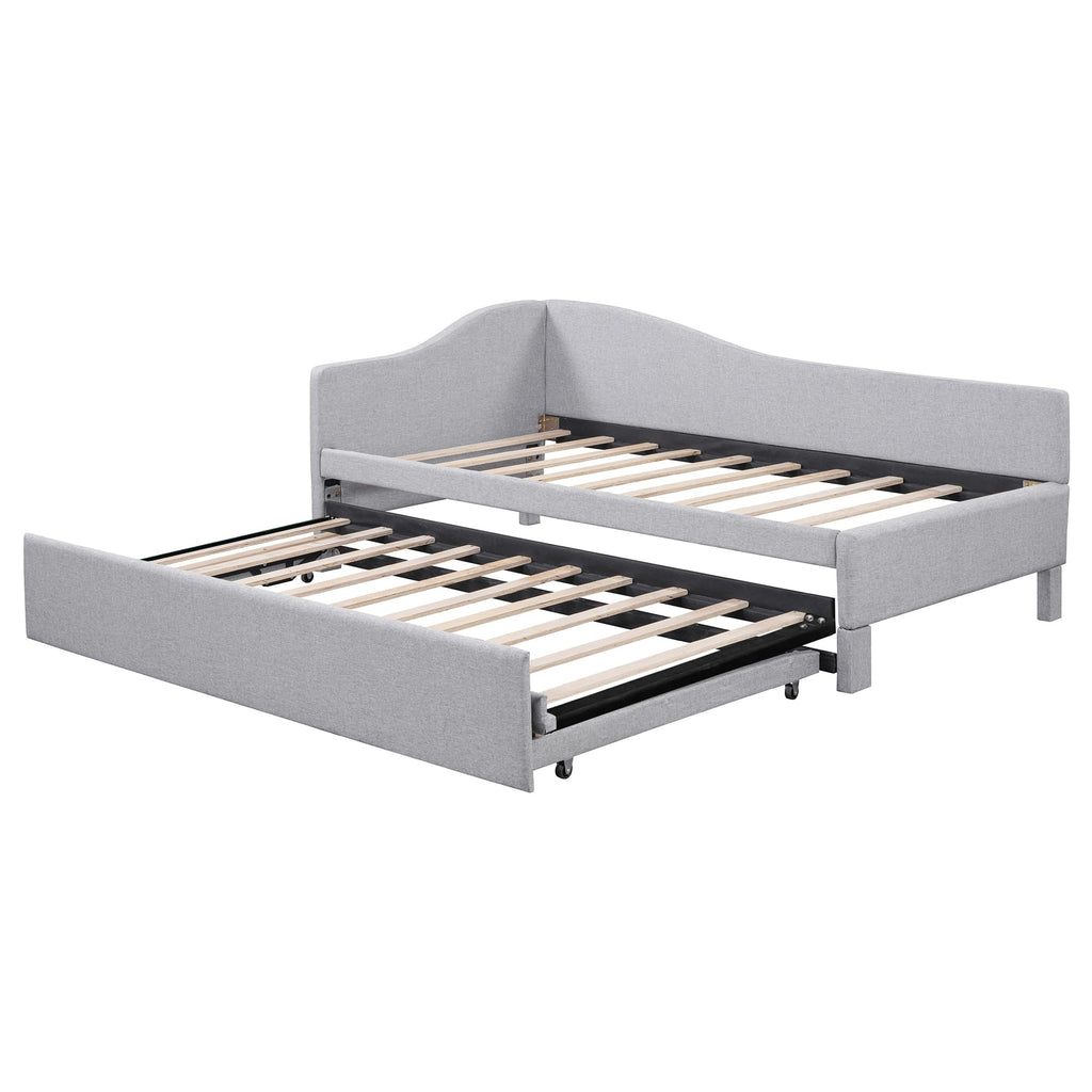 Twin Size Linen Upholstered Daybed with Pop up Trundle U552