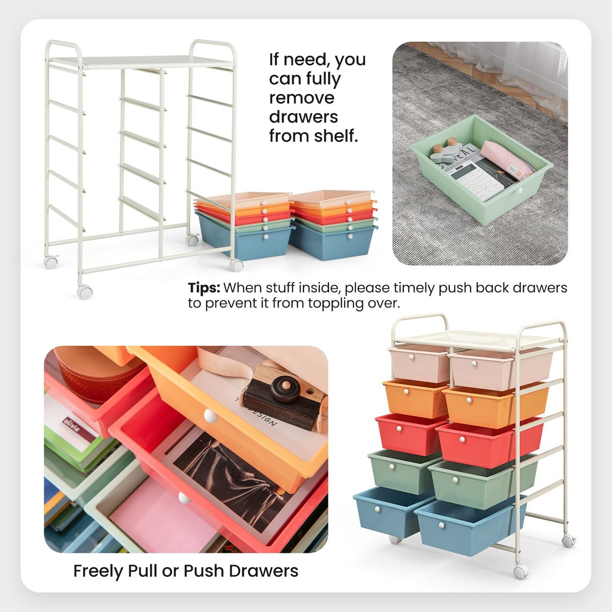 10 Drawer Rolling Storage Cart with Metal Frame M3282