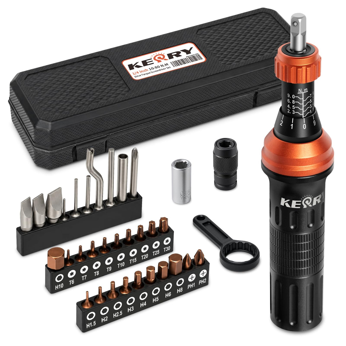 1/4 Inch Pound Torque Screwdriver Set, 10-80 In-Lb, 34-Pieces Bits R550