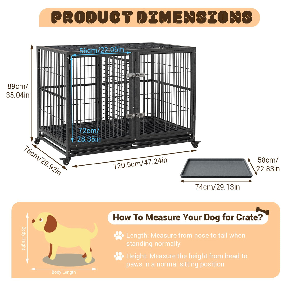48 Inches Heavy Duty Metal Dog Crate with Divider and Wheels K257789