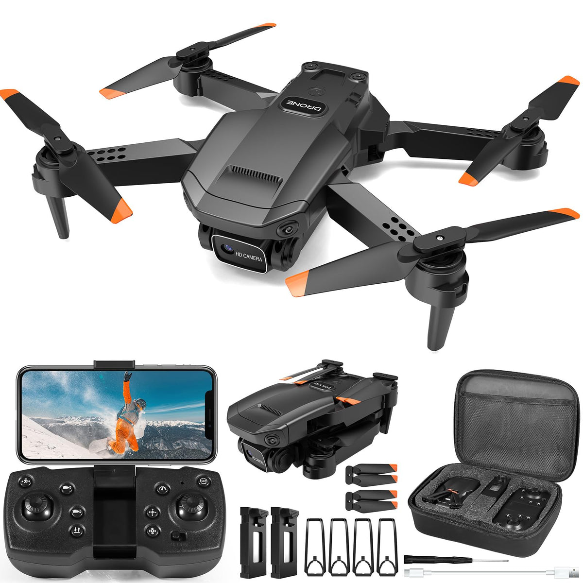 1080P HD Foldable Mini RC Drone with Camera, 2 Batteries H233