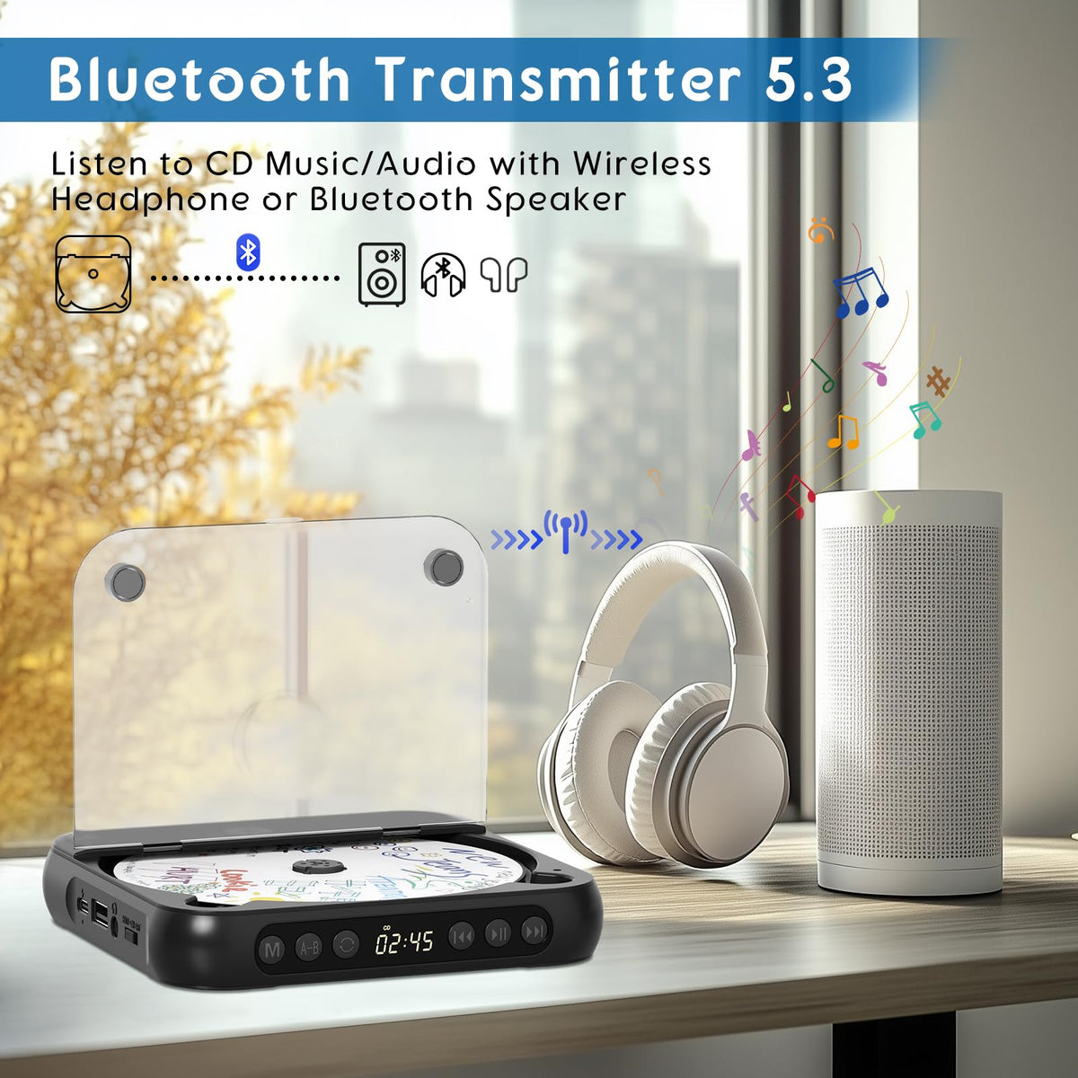 Black Portable Bluetooth CD Player O674591