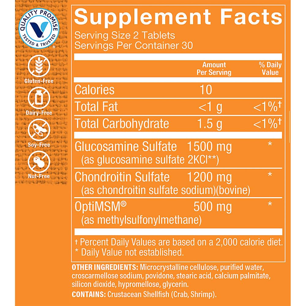 Triple Strength Glucosamine Chondroitin with MSM 1,500 MG 60 Tablets J7567