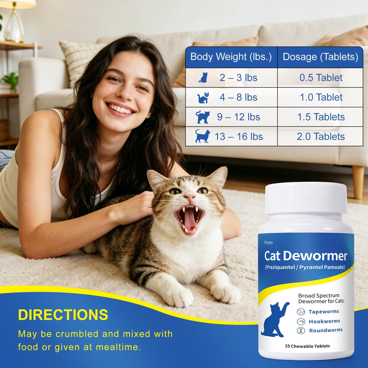 Dewormer Chewables for Cats and Kittens, 25 Chews E2953