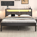 Light Grey Full Size Bed Frame with LED Lights and Charging Station Y14913