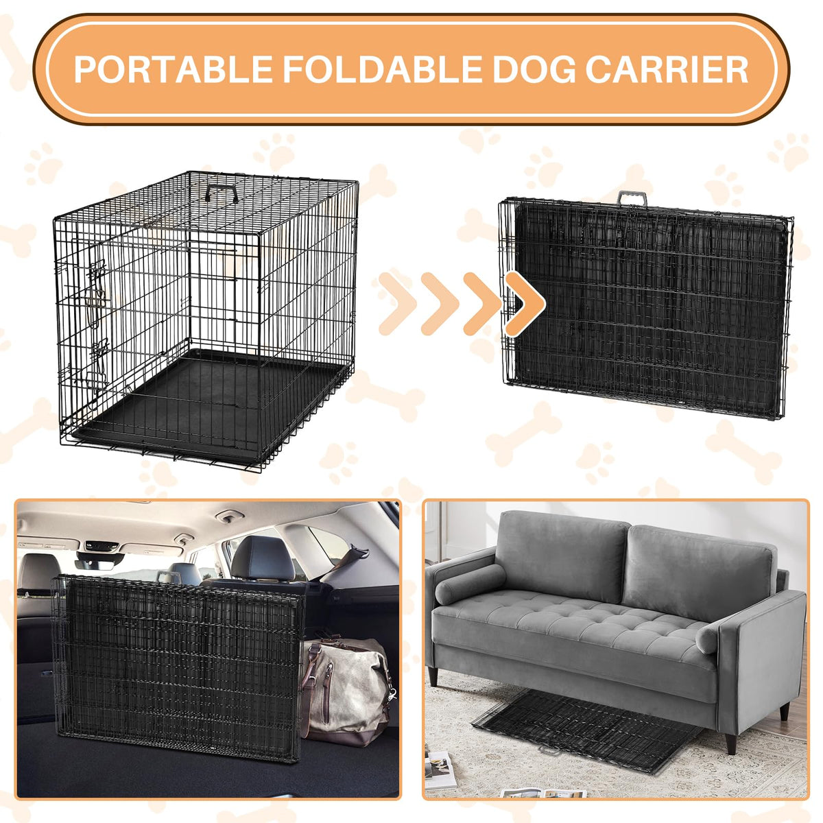 48 Inch Foldable Metal Dog Crate with Divider Panel M99639