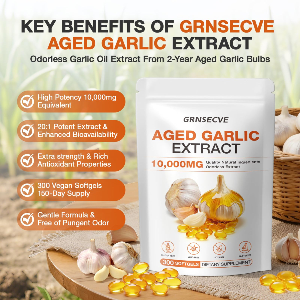 Odorless Garlic Capsules 10,000mg 300 Softgels Z846901