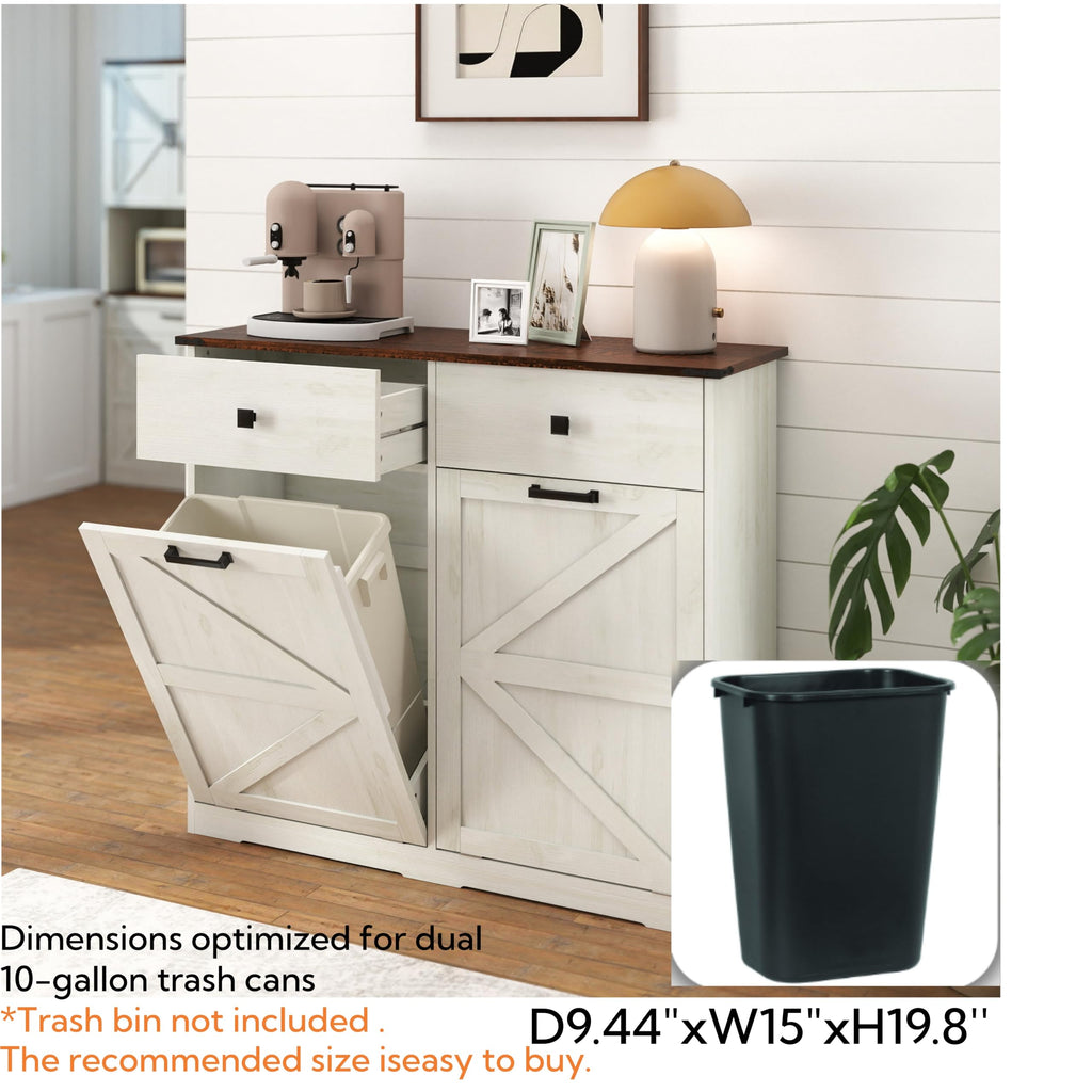 White Double Tilt Out Trash Can Cabinet E958