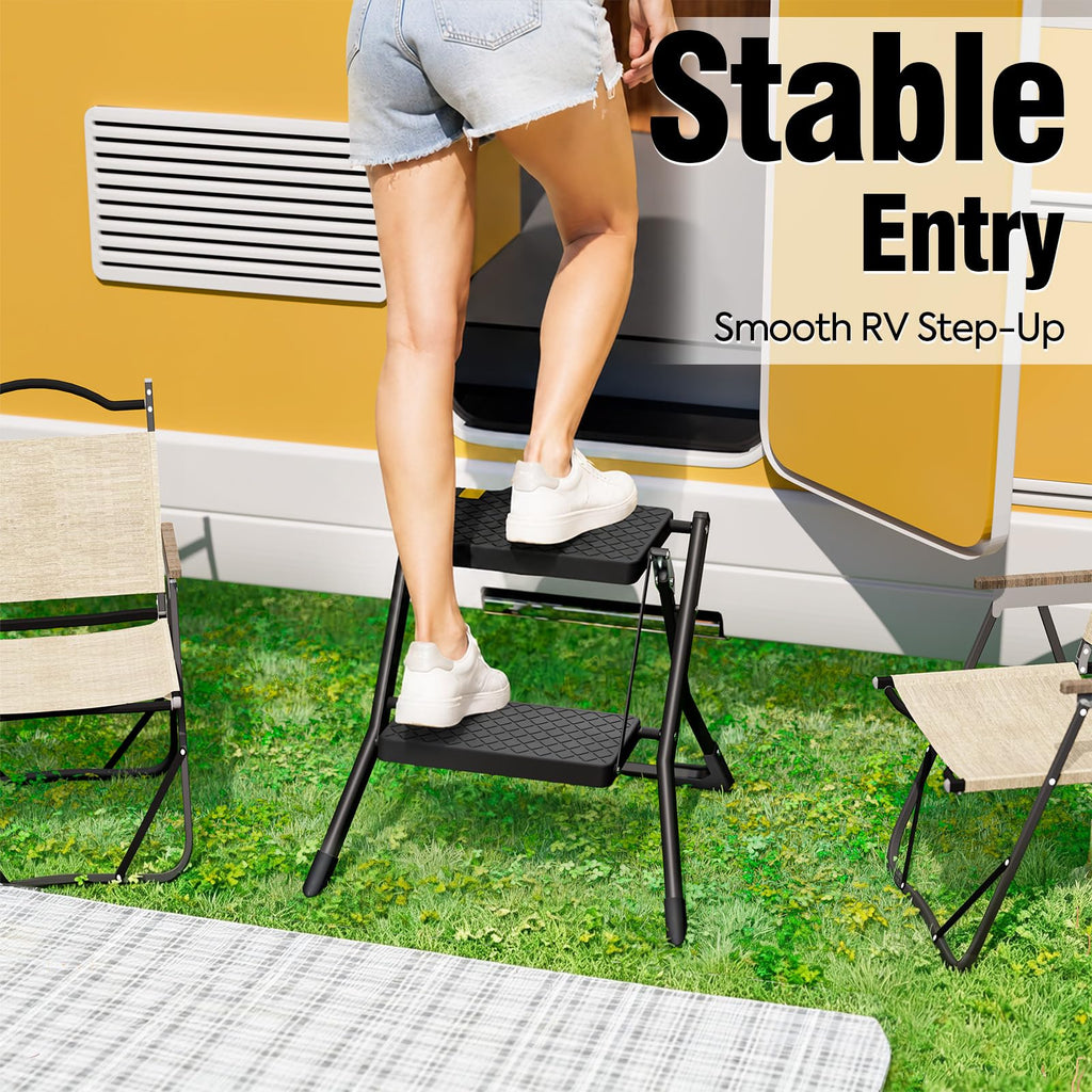 2 Step Folding Stool Ladder 330lb Cap Black K440977