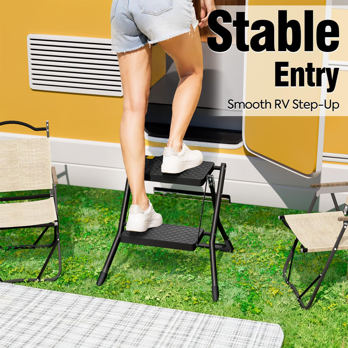 2 Step Folding Stool Ladder 330lb Cap Black K440977