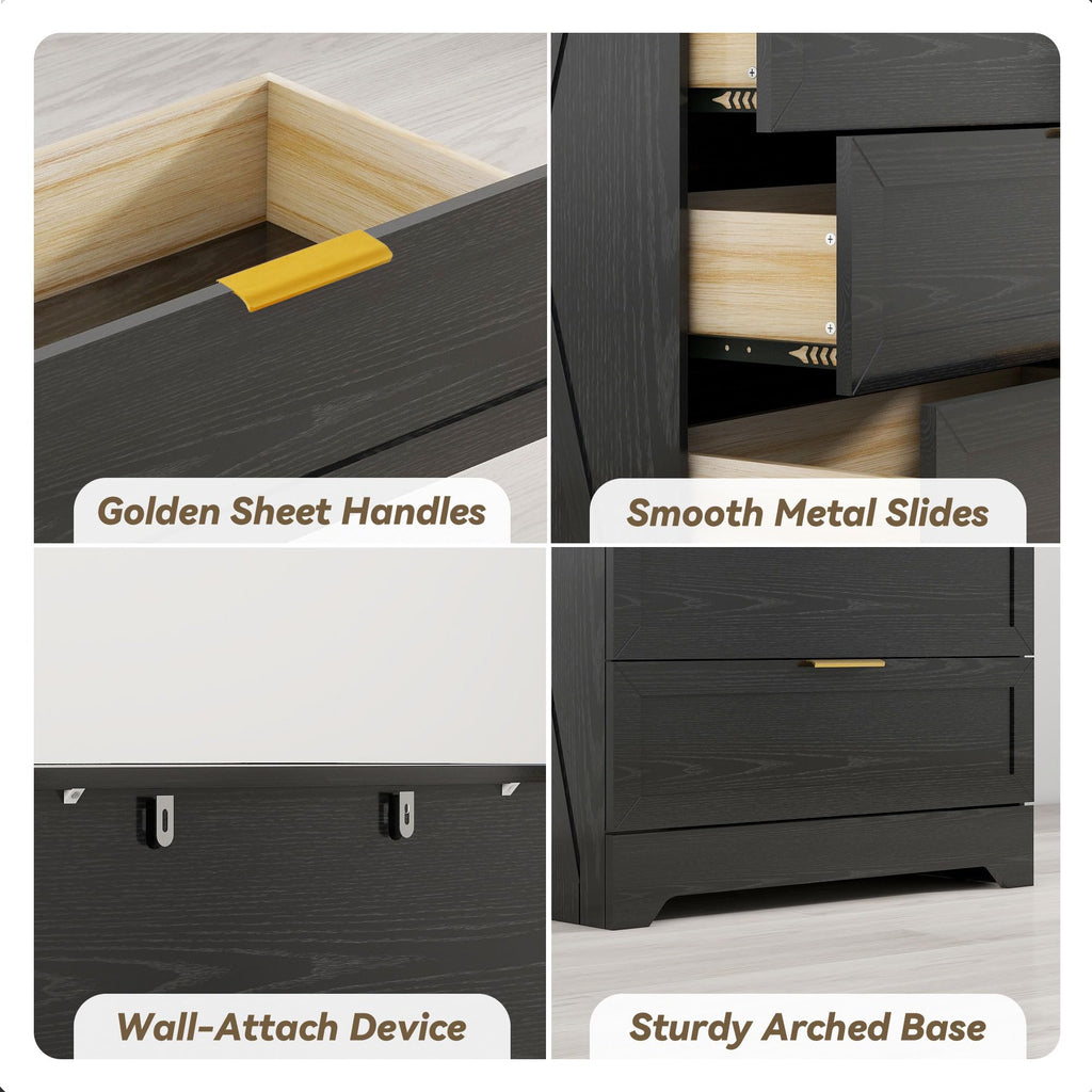 Modern Wide Wooden Chest of Drawers, Black G582