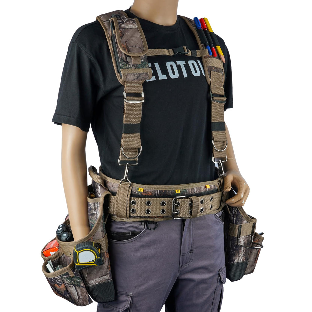 Camo Tool Belt with Suspenders Heavy Duty Carpenter Rig K2964