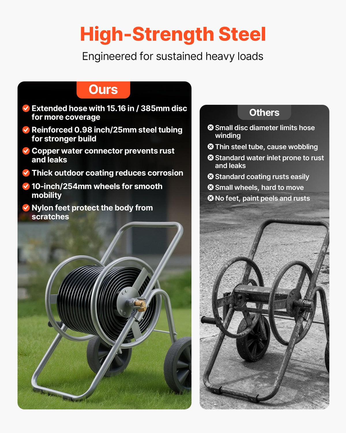 200/300 ft Garden Hose Reel Cart with Two Wheels K45694