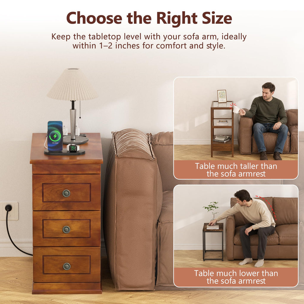 Solid Wood Narrow End Table with Charging Station Set of 2 E849227