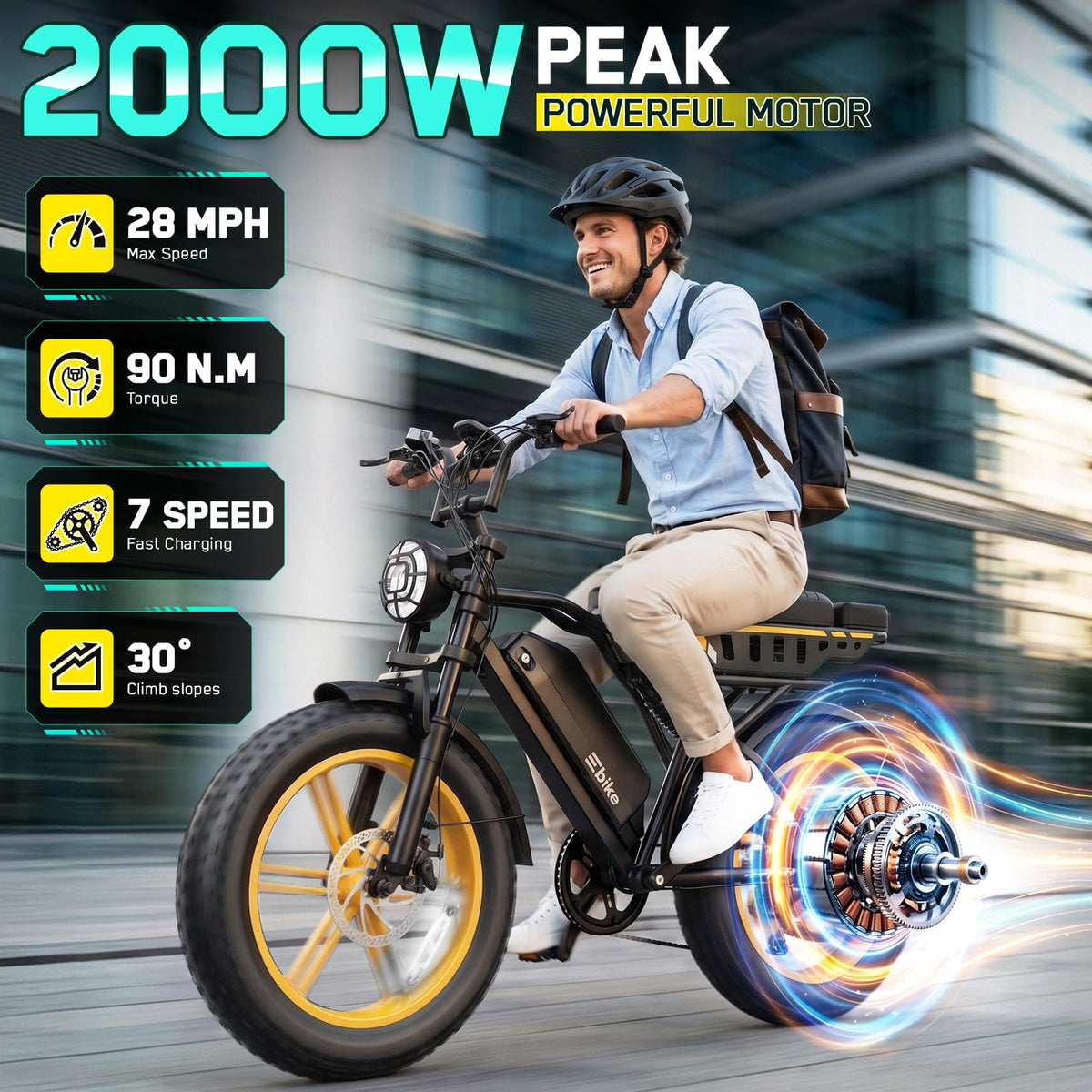 48V 2000W Peak Motor 20 * 4.0 Fat Tire Electric Bike B6270