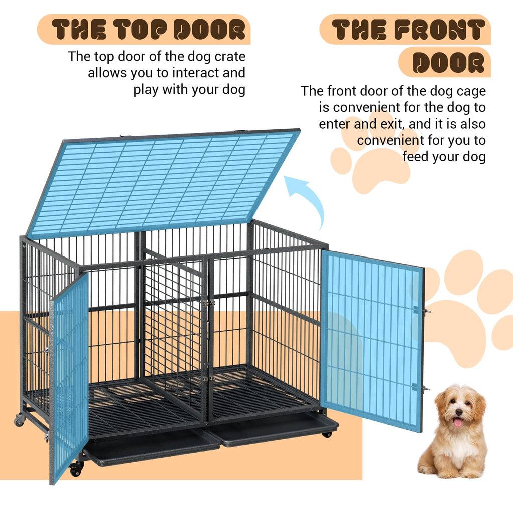 48 Inches Heavy Duty Metal Dog Crate with Divider and Wheels K257789