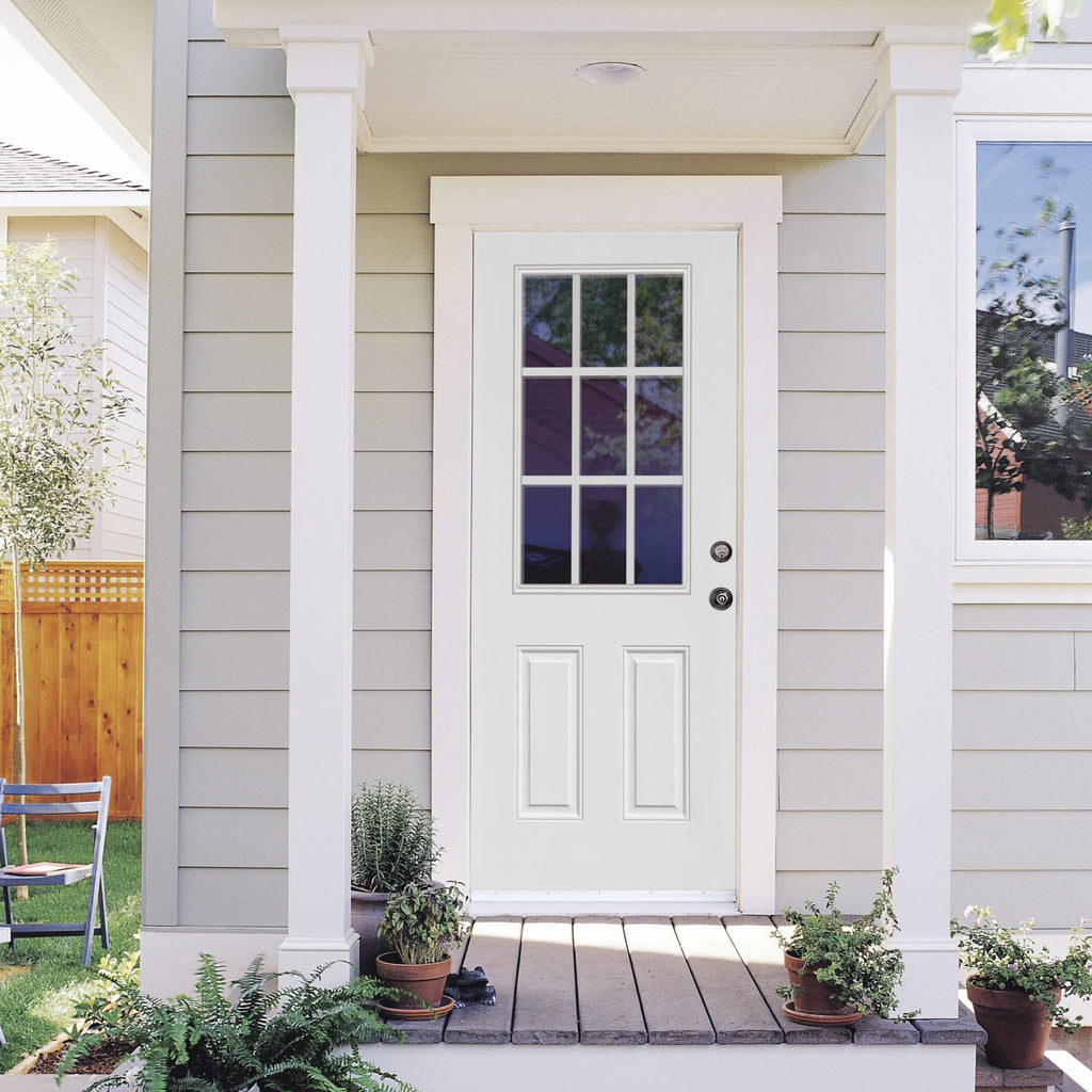 Steel Primed Left Hand In-Swing Prehung Front Door 9 Lite Clear Glass 36" x 80" G963
