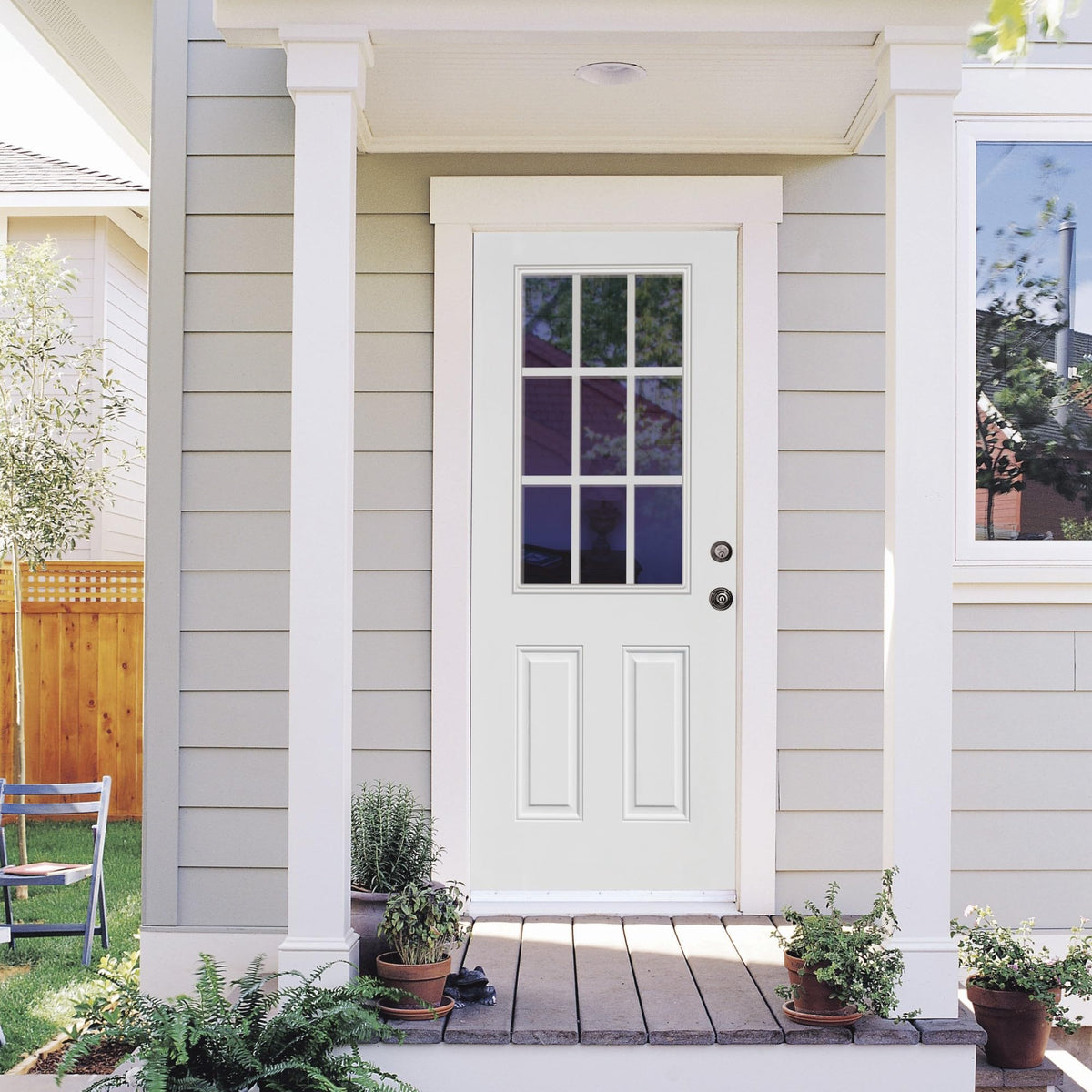 Steel Primed Left Hand In-Swing Prehung Front Door 9 Lite Clear Glass 36" x 80" G963