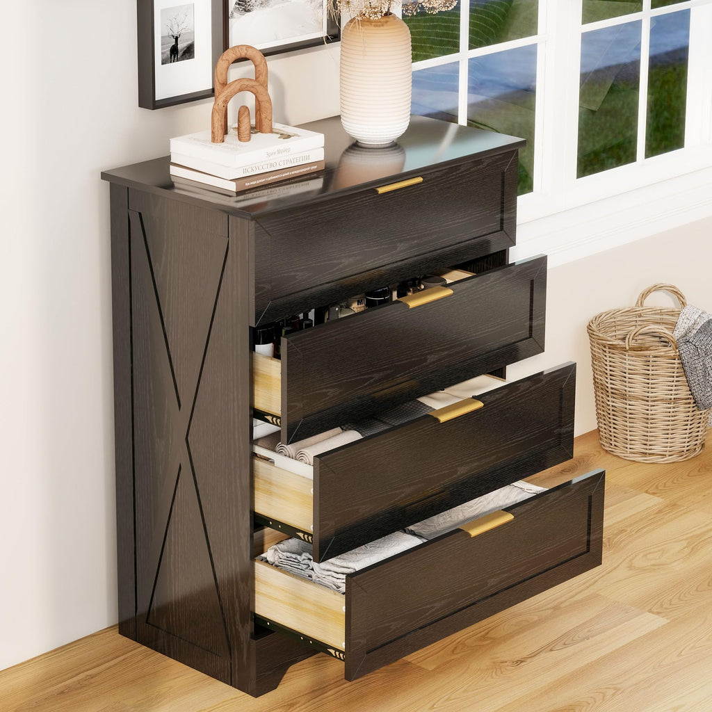 Modern Wide Wooden Chest of Drawers, Black G582