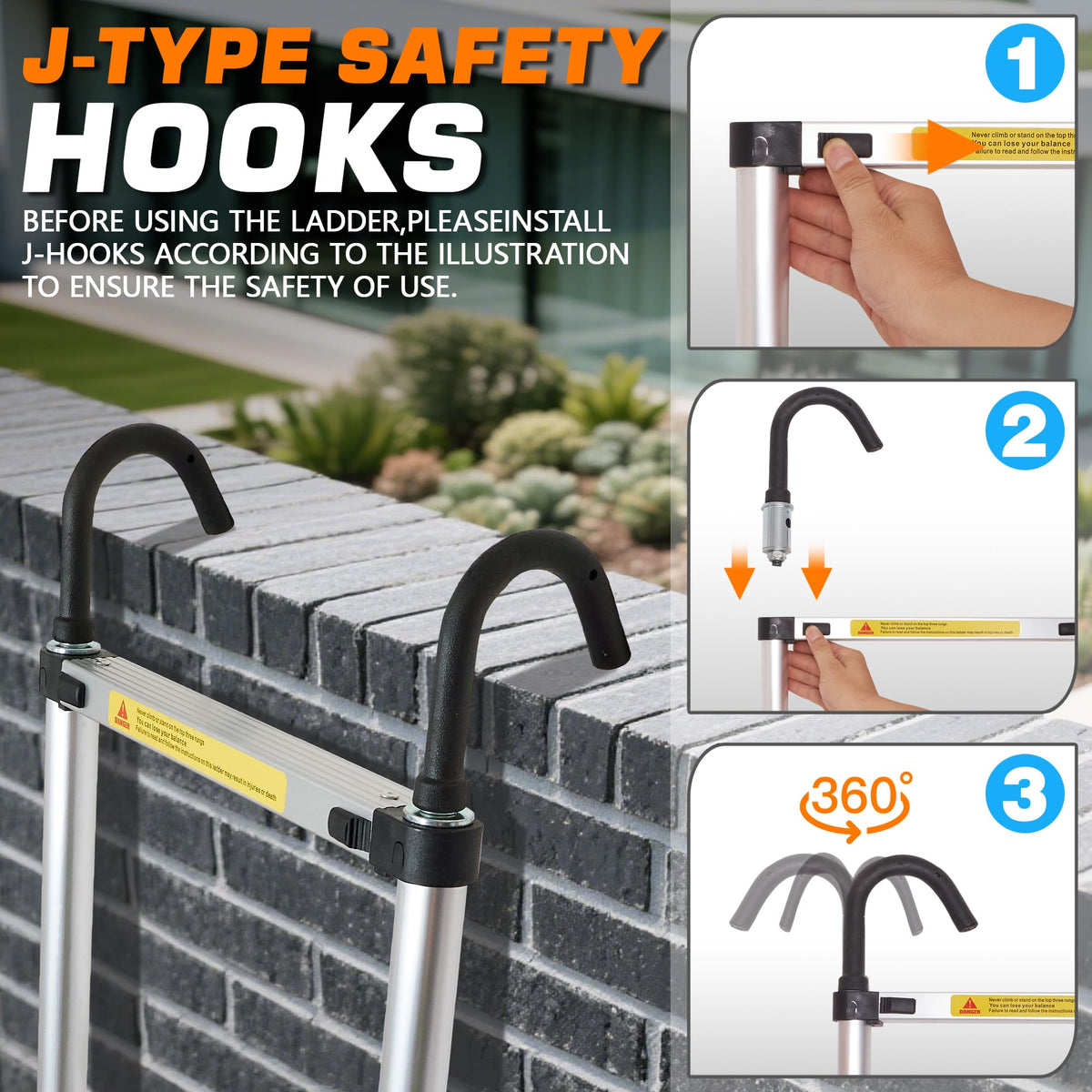 12.5 FT Aluminum Telescoping Ladder with 2 Hooks A978347