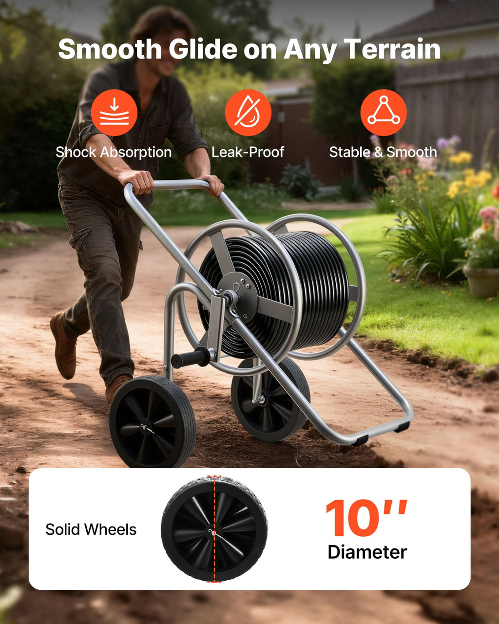 200/300 ft Garden Hose Reel Cart with Two Wheels K45694
