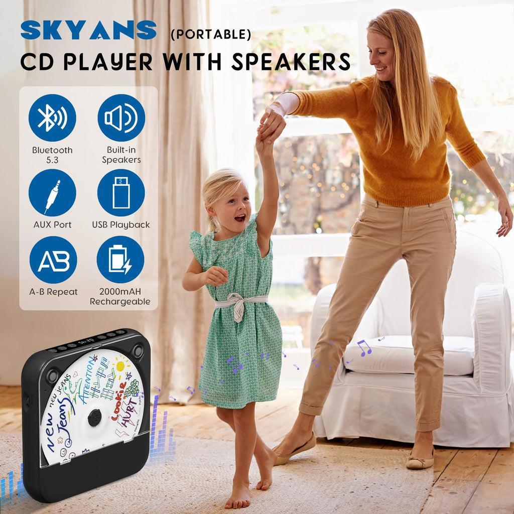 Black Portable Bluetooth CD Player O674591
