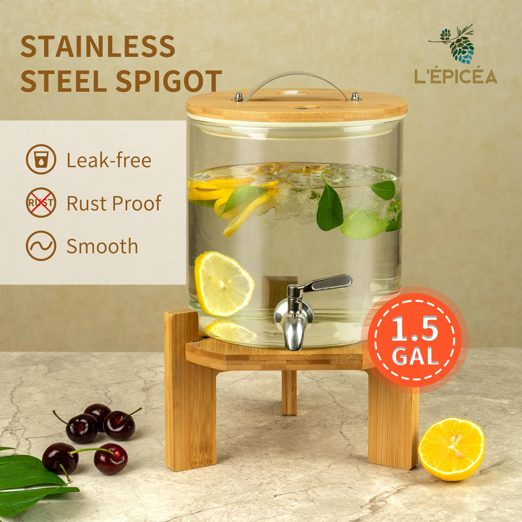 Glass Drink Dispenser with Stand, 1/2 Gallon Stainless Spigot W783