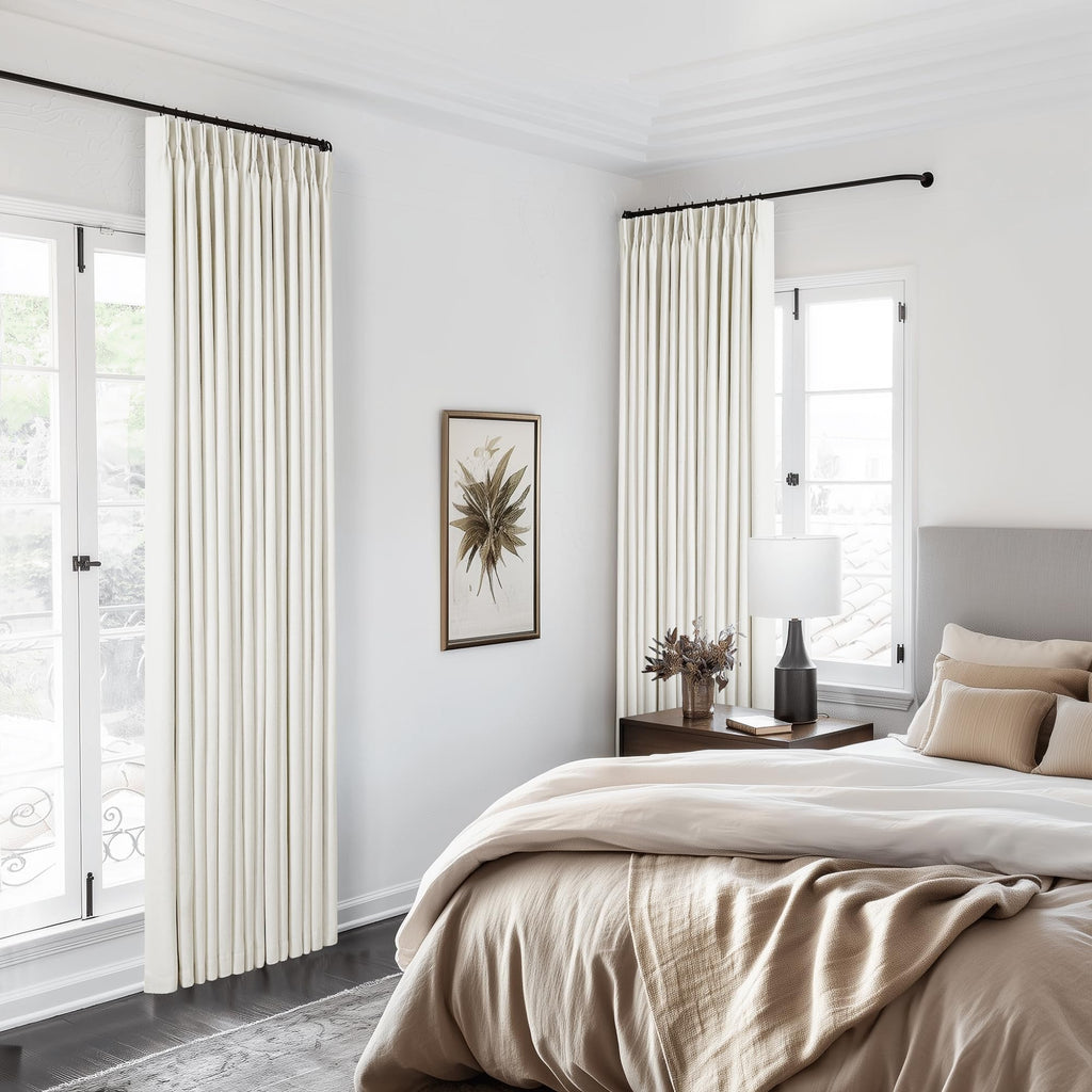 90 Inch Pinch Pleated Linen 100% Blackout Curtains 2 Panels F179019