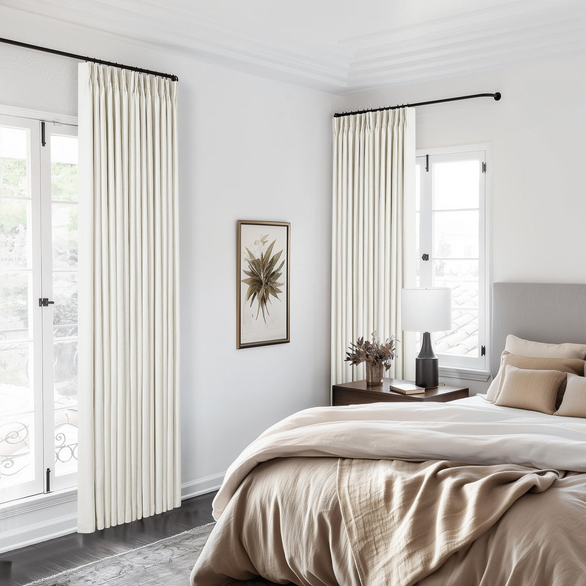 90 Inch Pinch Pleated Linen 100% Blackout Curtains 2 Panels F179019