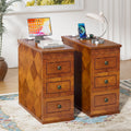 Solid Wood Narrow End Table with Charging Station Set of 2 E849227