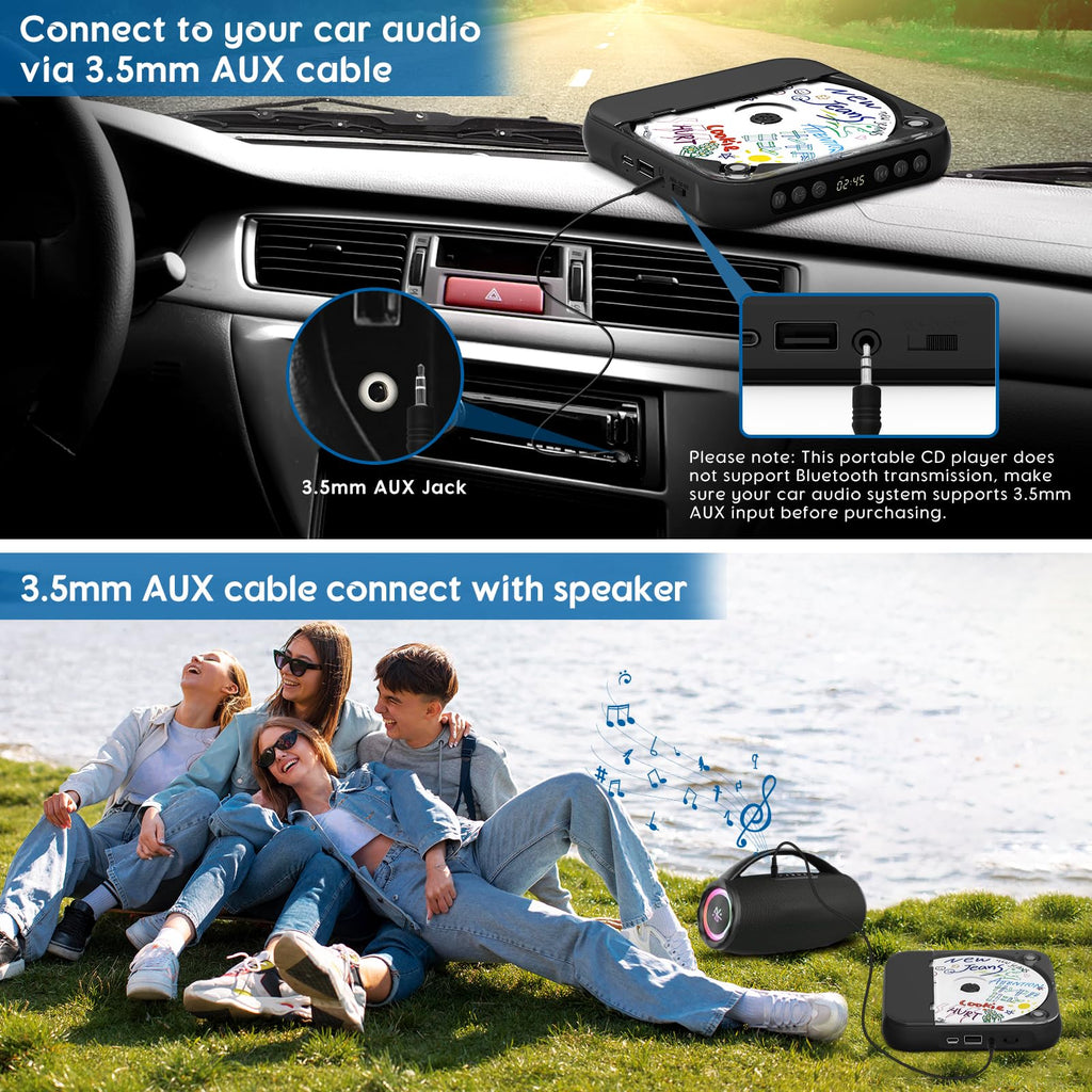 Black Portable Bluetooth CD Player O674591