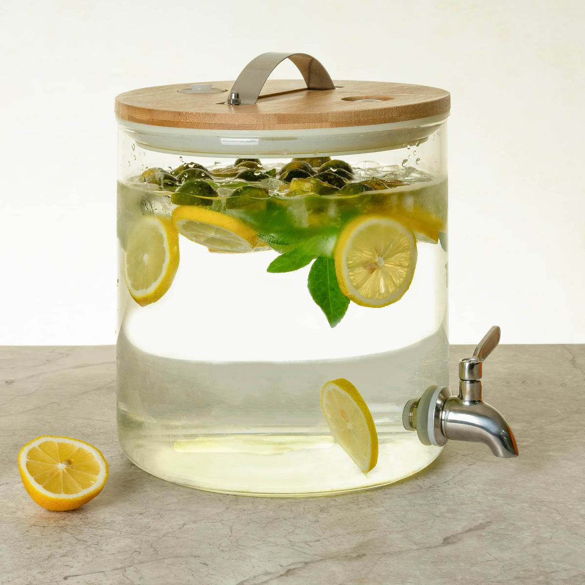 Glass Drink Dispenser with Stand, 1/2 Gallon Stainless Spigot W783