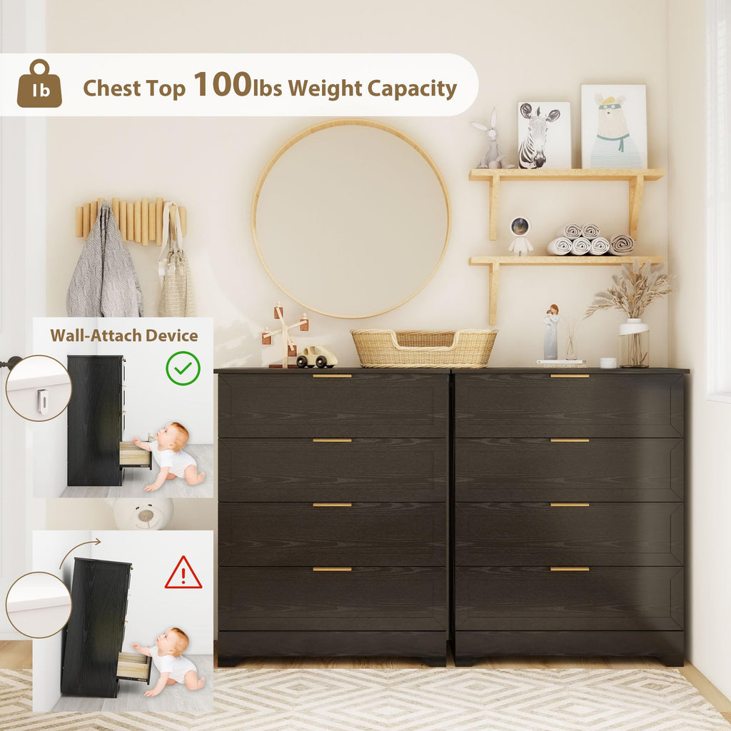 Modern Wide Wooden Chest of Drawers, Black G582