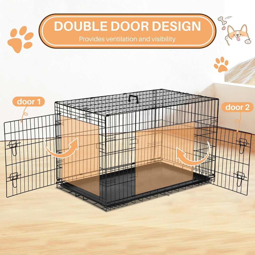48 Inch Foldable Metal Dog Crate with Divider Panel M99639