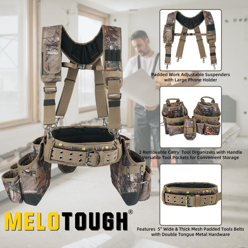 Camo Tool Belt with Suspenders Heavy Duty Carpenter Rig K2964