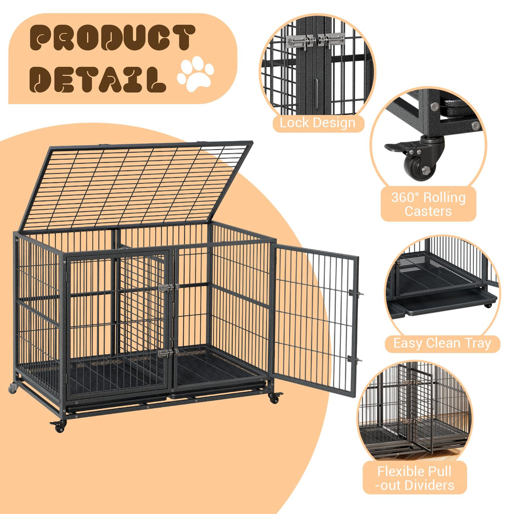 48 Inches Heavy Duty Metal Dog Crate with Divider and Wheels K257789