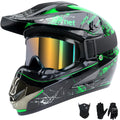 Youth Kids Full Face Dirt Bike Helmet 4Pcs Set DOT Approved Green XL X98842