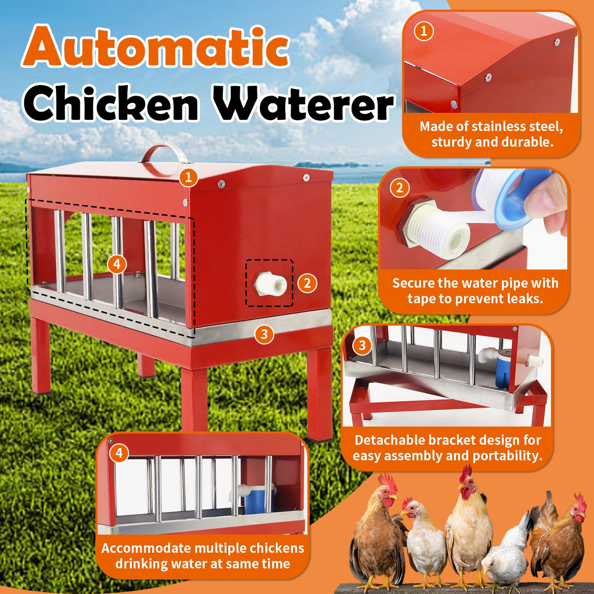 Automatic Stainless Steel Poultry Waterer with Float Valve B103659