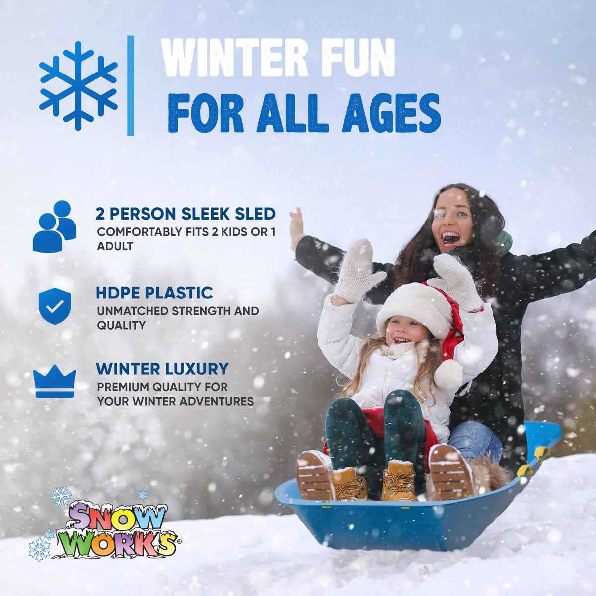 47.5" High-Density Plastic Toboggan Sled with Handles and Pull Rope O666