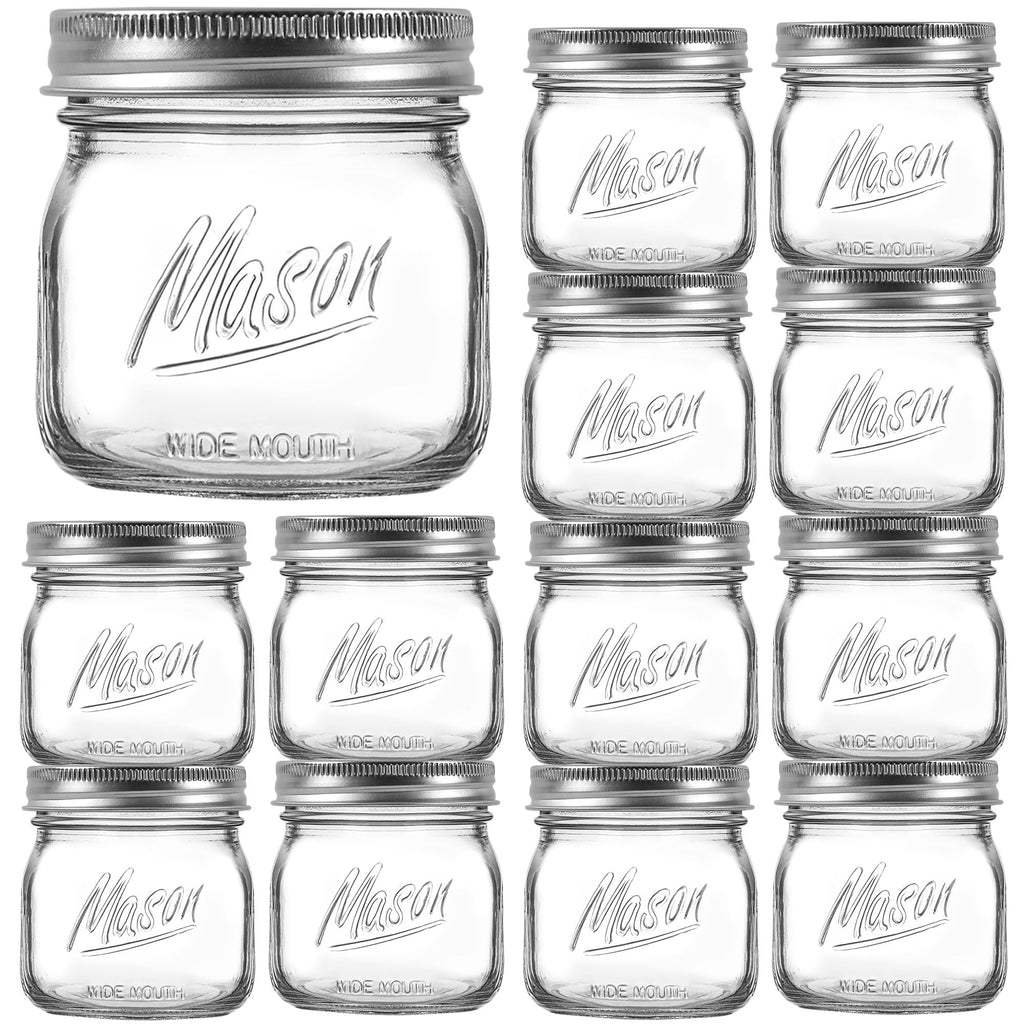 Wide Mouth Mason Jars 16oz with Airtight Lids and Bands R959