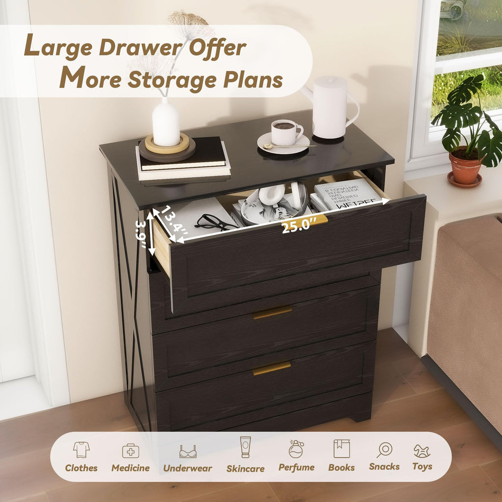 Modern Wide Wooden Chest of Drawers, Black G582