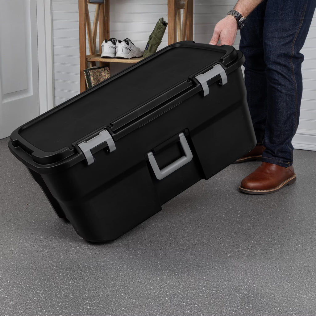 22 Gallon Black Wheeled Plastic Storage Trunk with Handle B72366