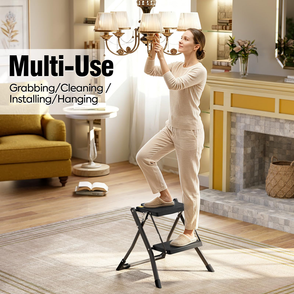 2 Step Folding Stool Ladder 330lb Cap Black K440977
