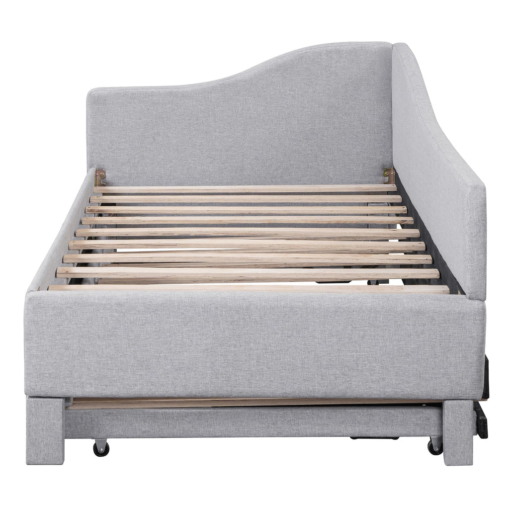 Twin Size Linen Upholstered Daybed with Pop up Trundle U552