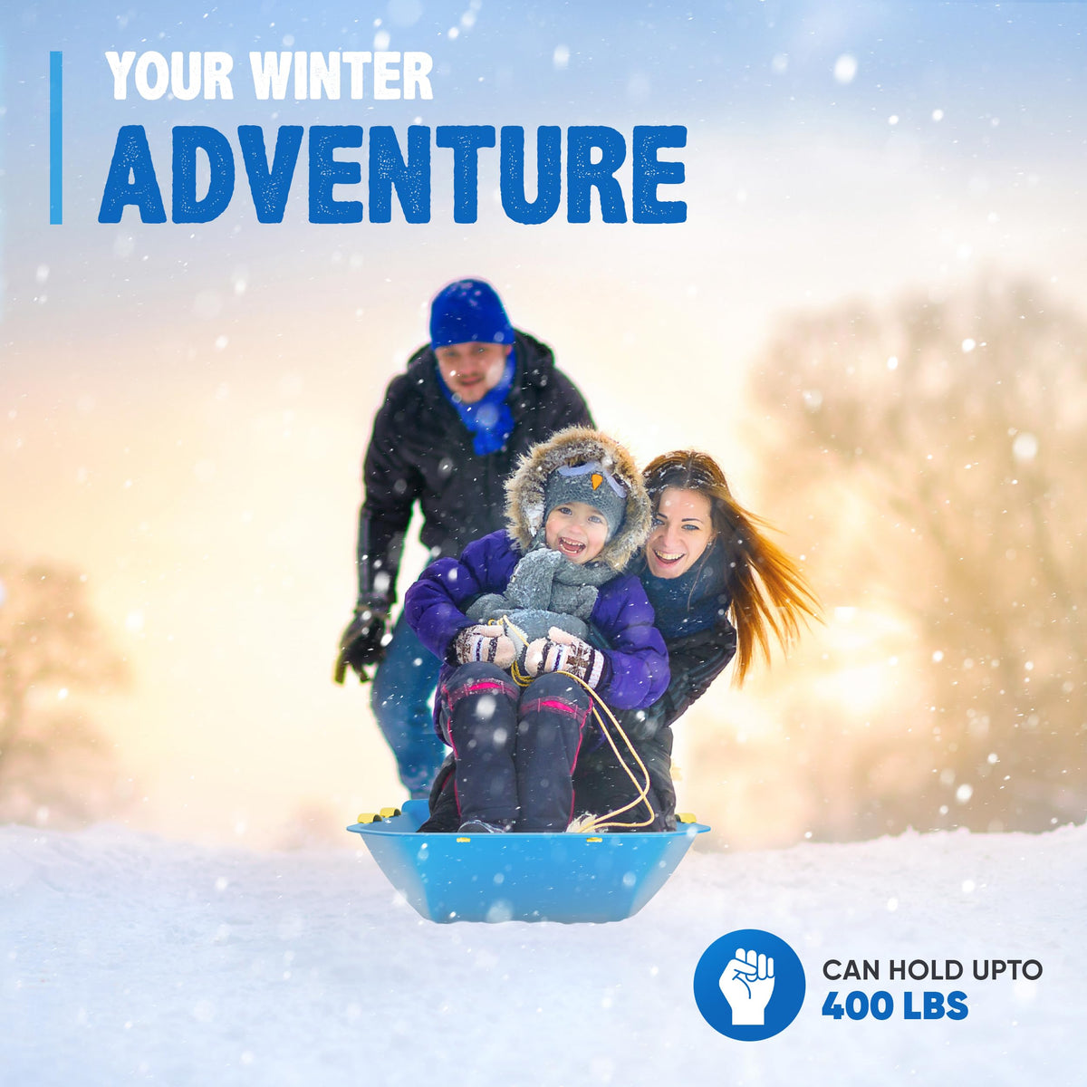 47.5" High-Density Plastic Toboggan Sled with Handles and Pull Rope O666