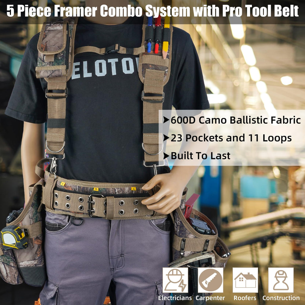 Camo Tool Belt with Suspenders Heavy Duty Carpenter Rig K2964