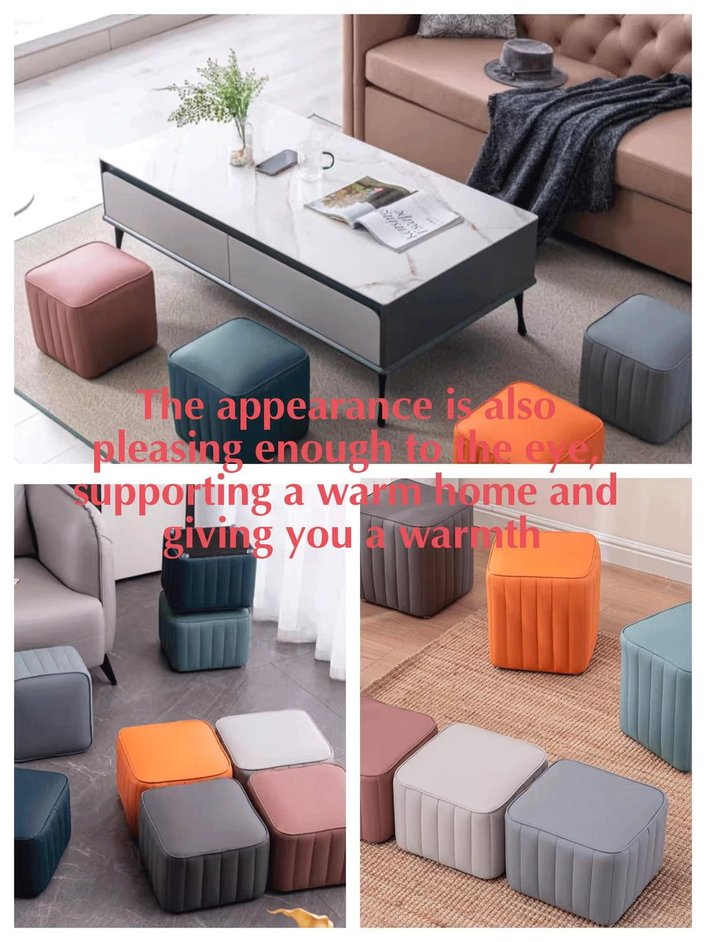 Leather Upholstered Square Footstool R748