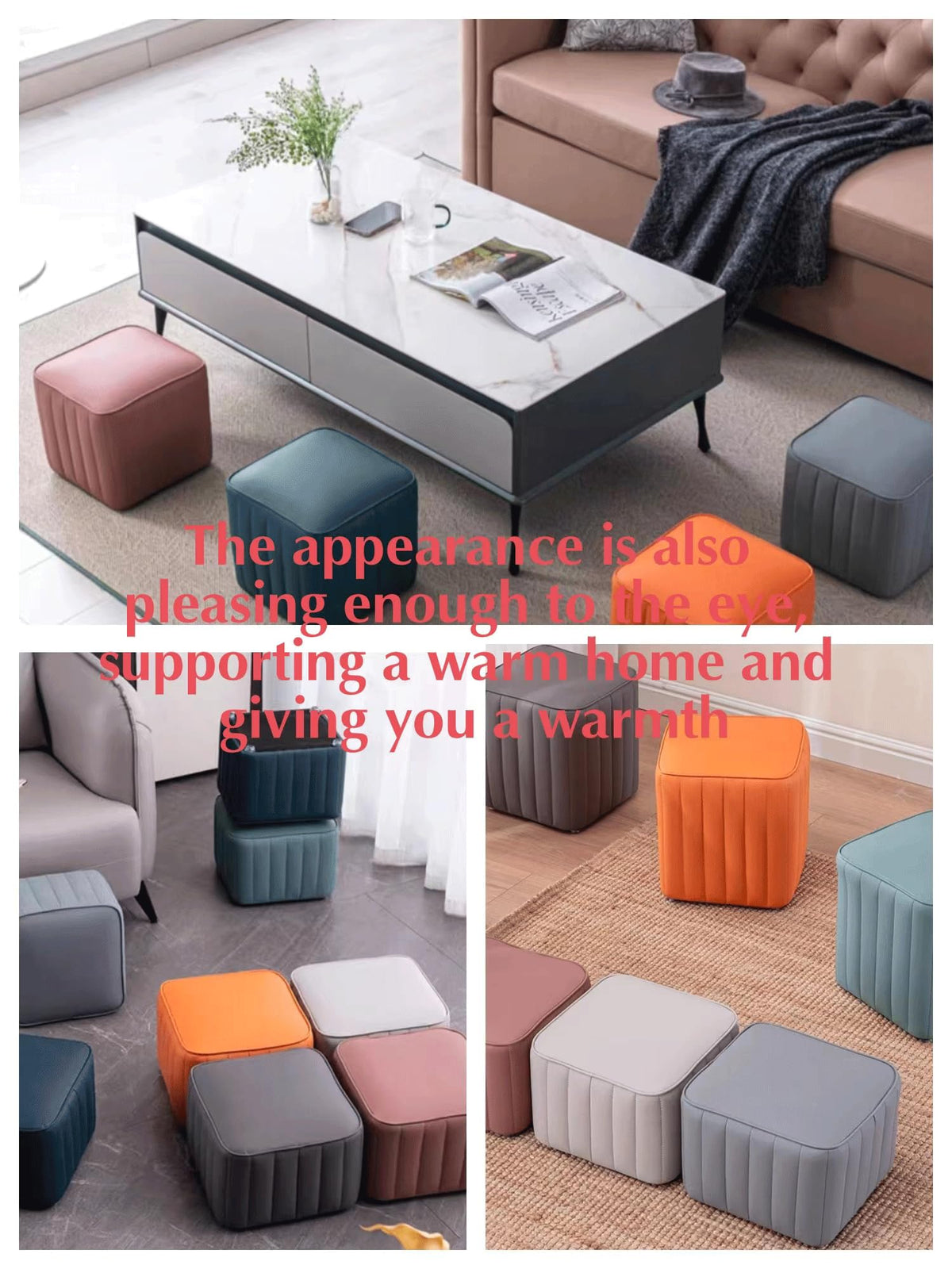 Leather Upholstered Square Footstool R748