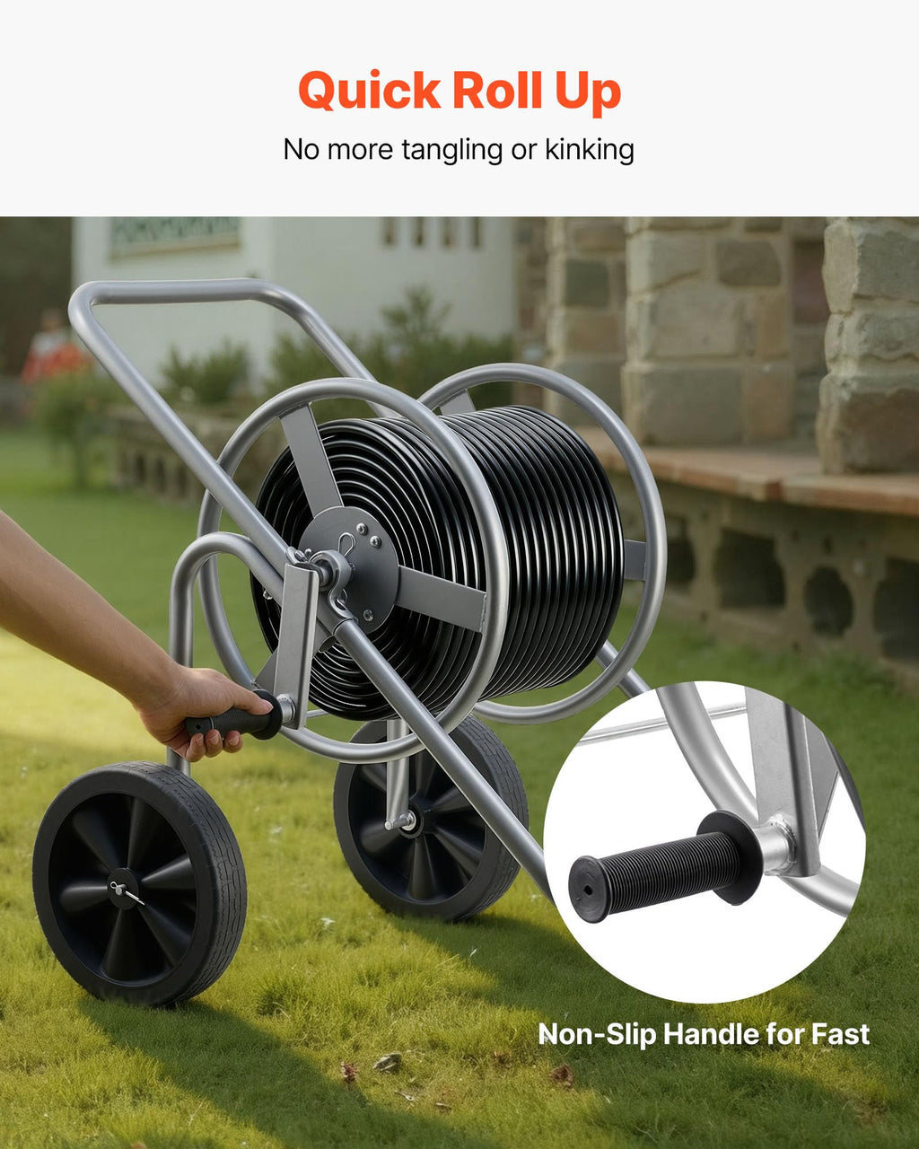 200/300 ft Garden Hose Reel Cart with Two Wheels K45694